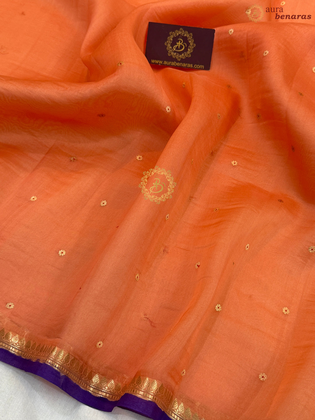 Orange Pure Kora Silk Handloom Banarasi Saree