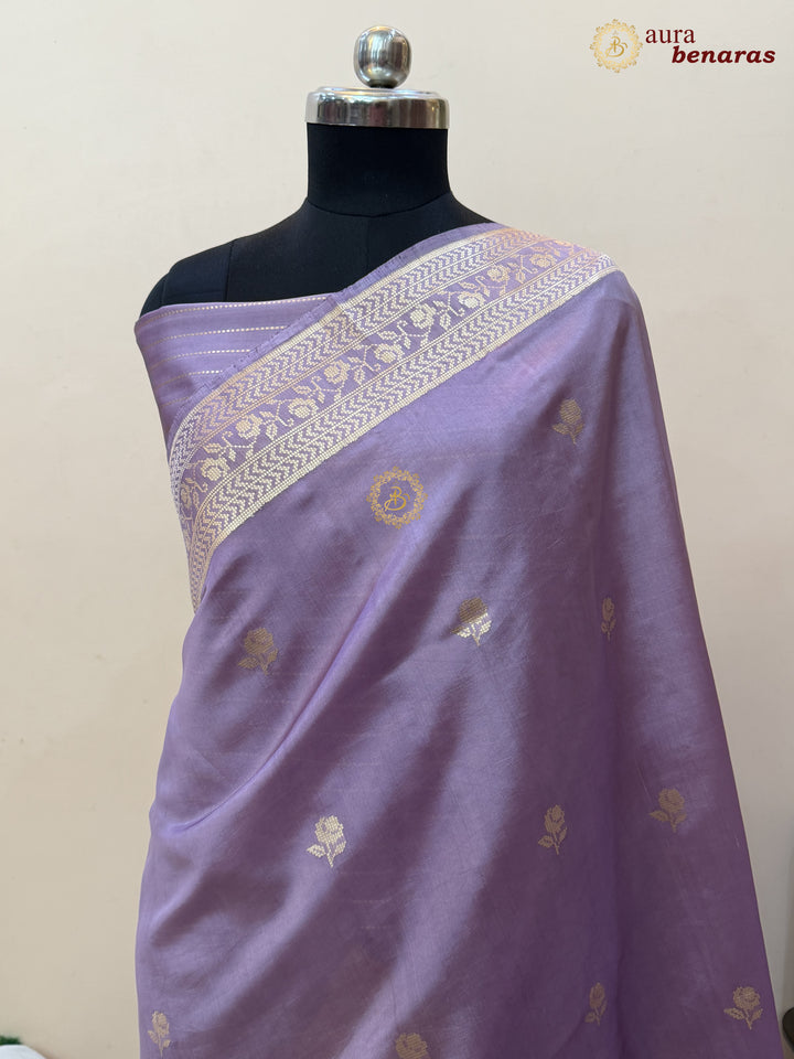 Pastel Lavender Banarasi Silk Saree | Kadhwa & Designer Border