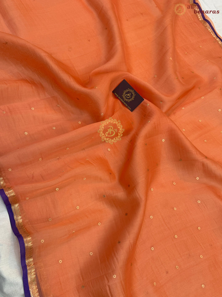 Orange Pure Kora Silk Handloom Banarasi Saree