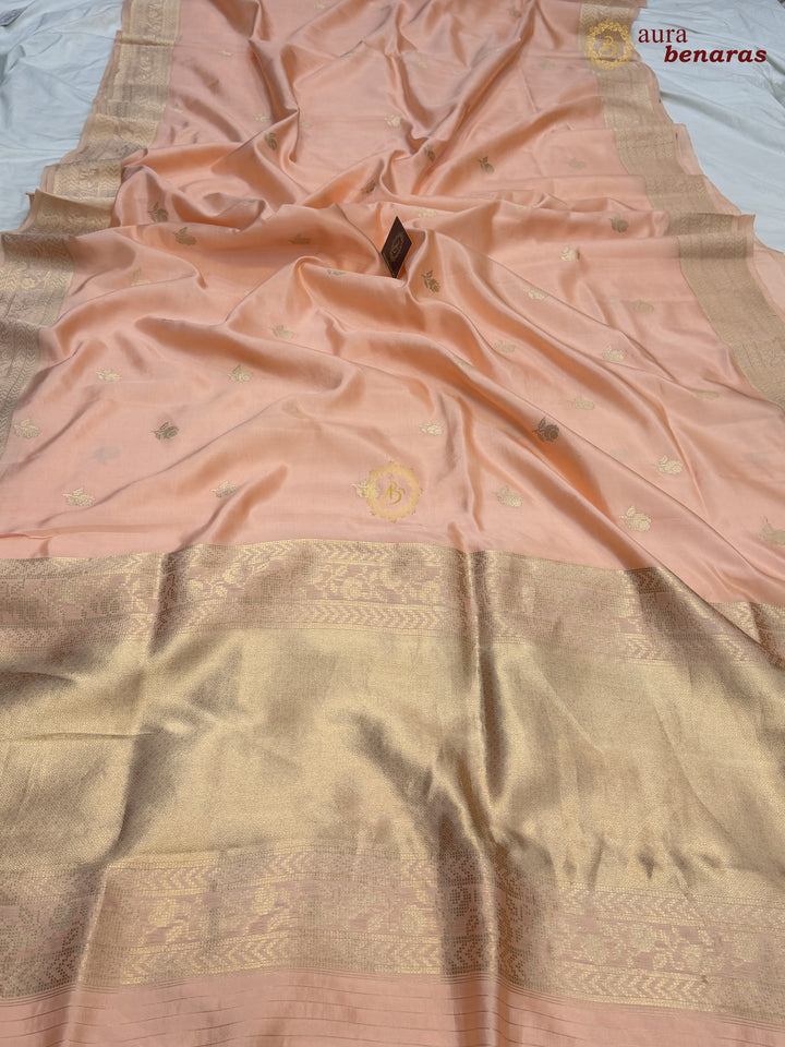 Pale Peach Banarasi Silk Saree | Kadhwa & Designer Border