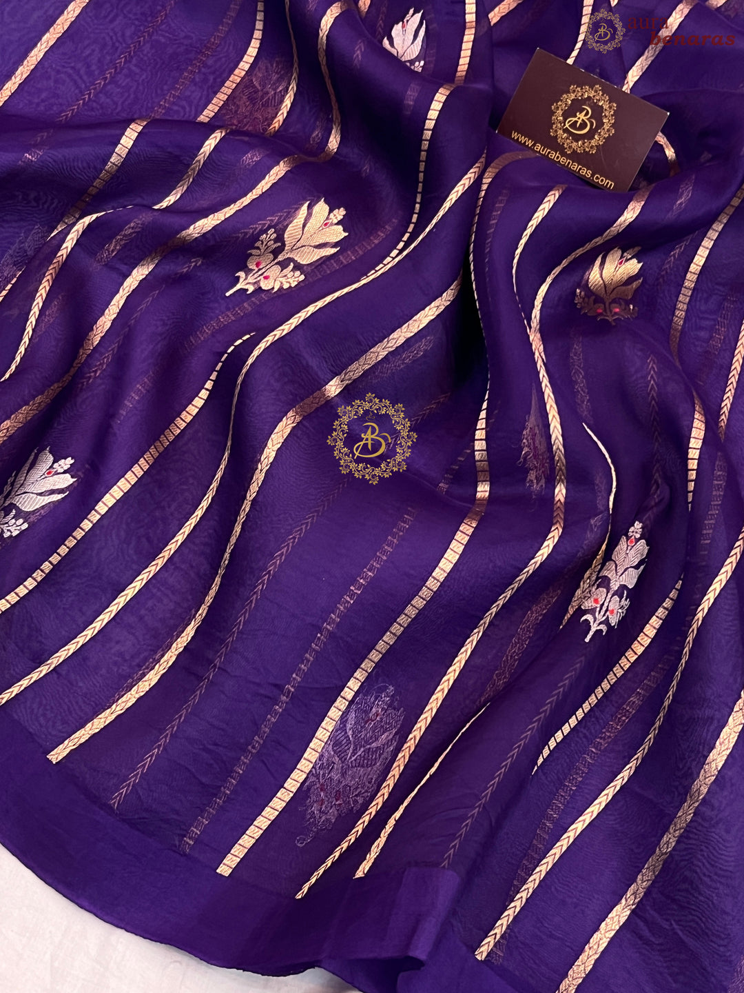 Purple Pure Banarasi Handloom Kora Silk Saree