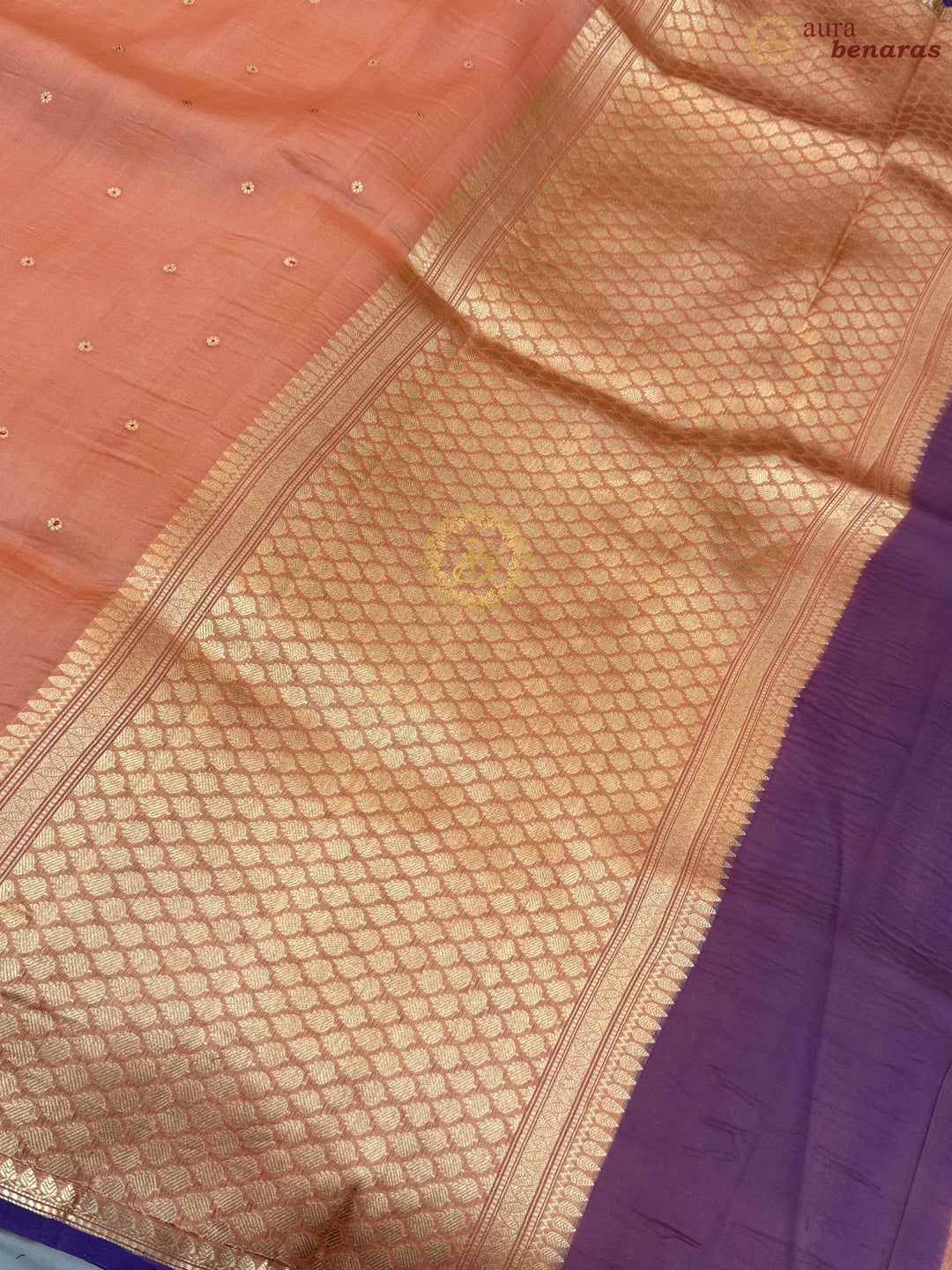Orange Pure Kora Silk Handloom Banarasi Saree