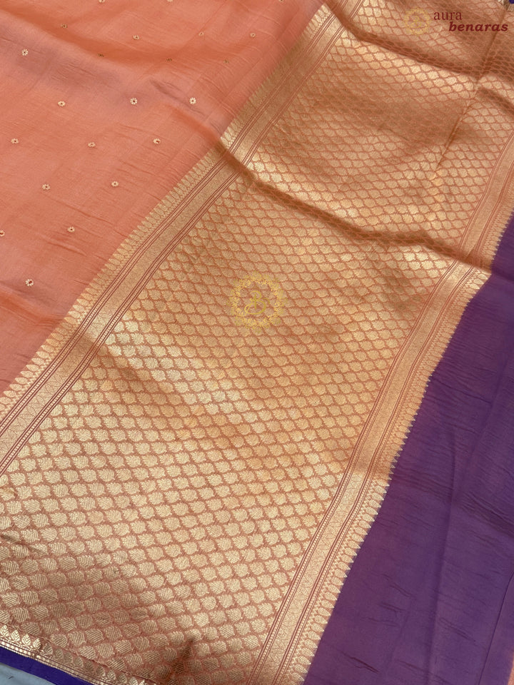 Orange Pure Kora Silk Handloom Banarasi Saree