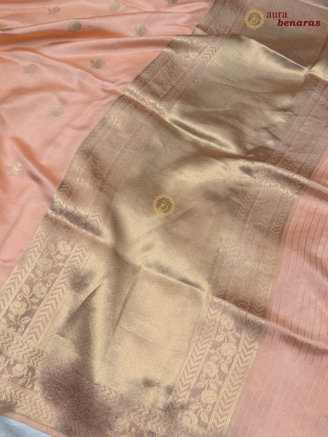 Pale Peach Banarasi Silk Saree | Kadhwa & Designer Border