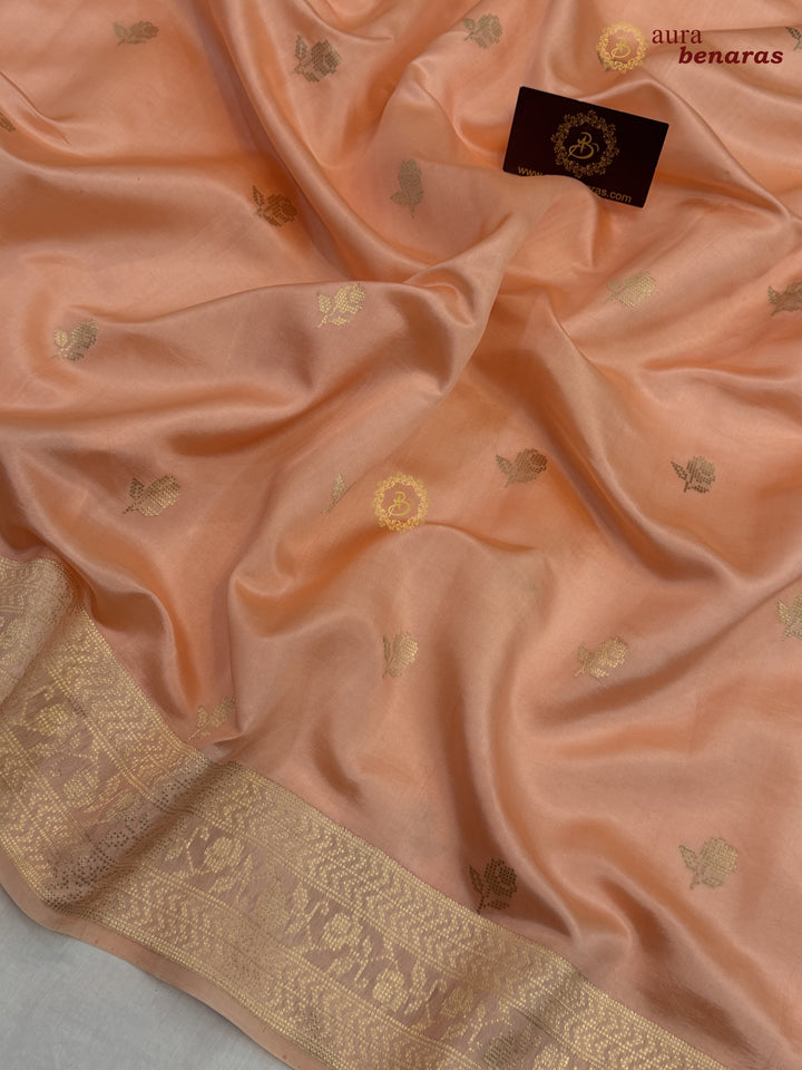 Pale Peach Banarasi Silk Saree | Kadhwa & Designer Border