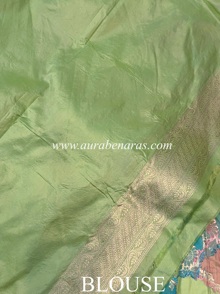 Plain blouse piece with matching border included with Rangkaat Banarasi Katan silk saree