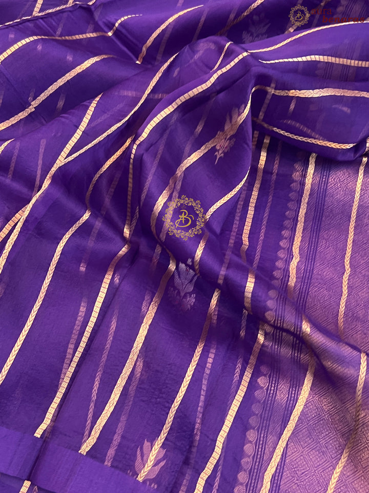Purple Pure Banarasi Handloom Kora Silk Saree