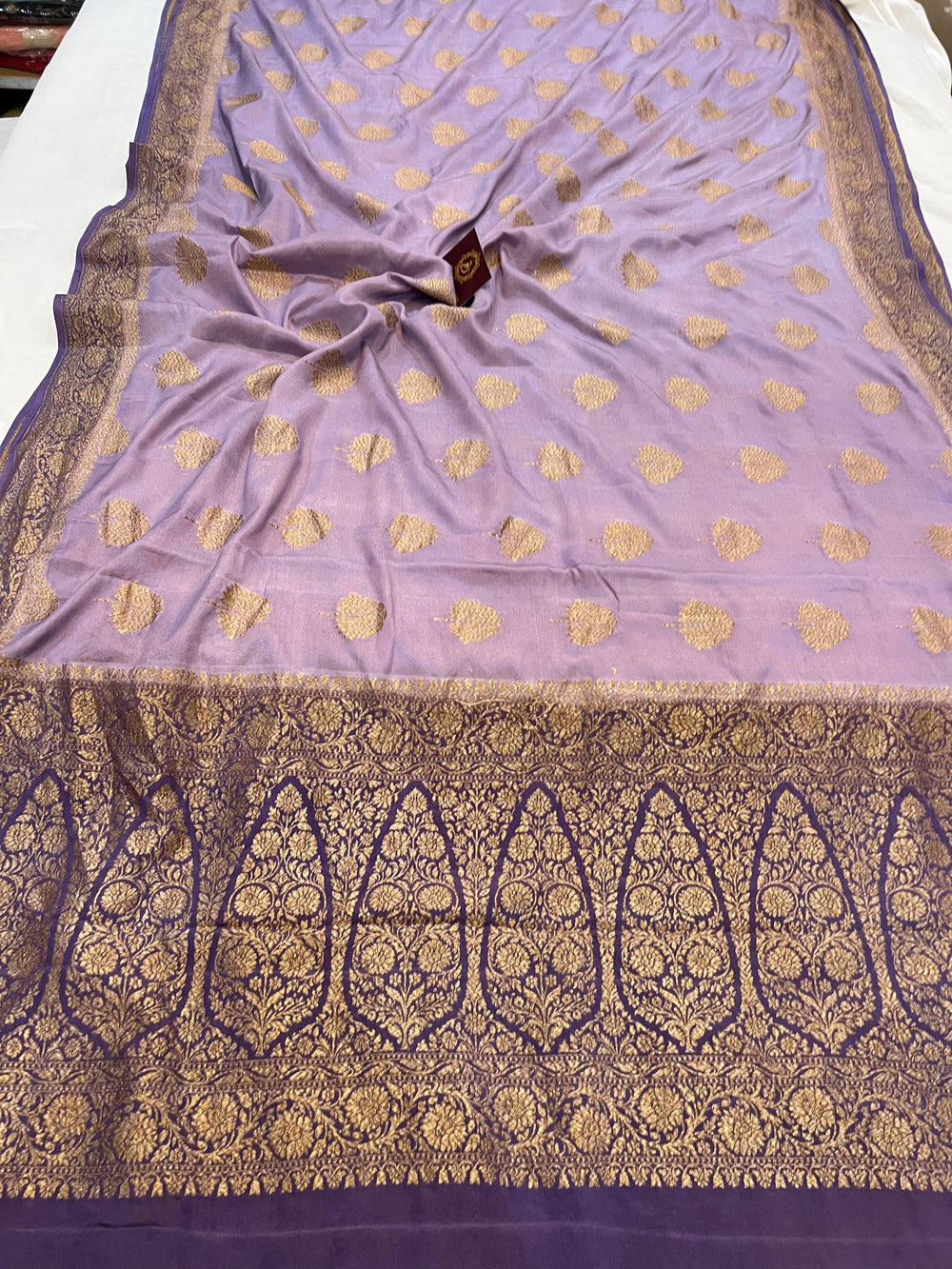 Lavender Pure Banarasi Khaddi Crepe Silk Saree - Aura Benaras