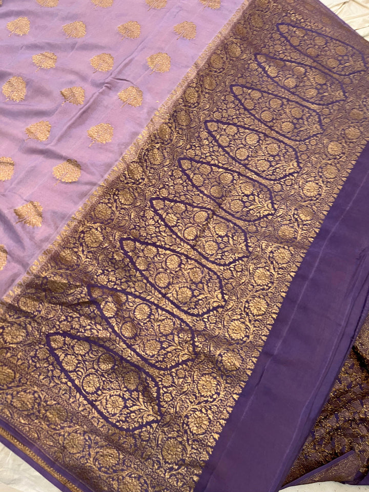 Lavender Pure Banarasi Khaddi Crepe Silk Saree - Aura Benaras