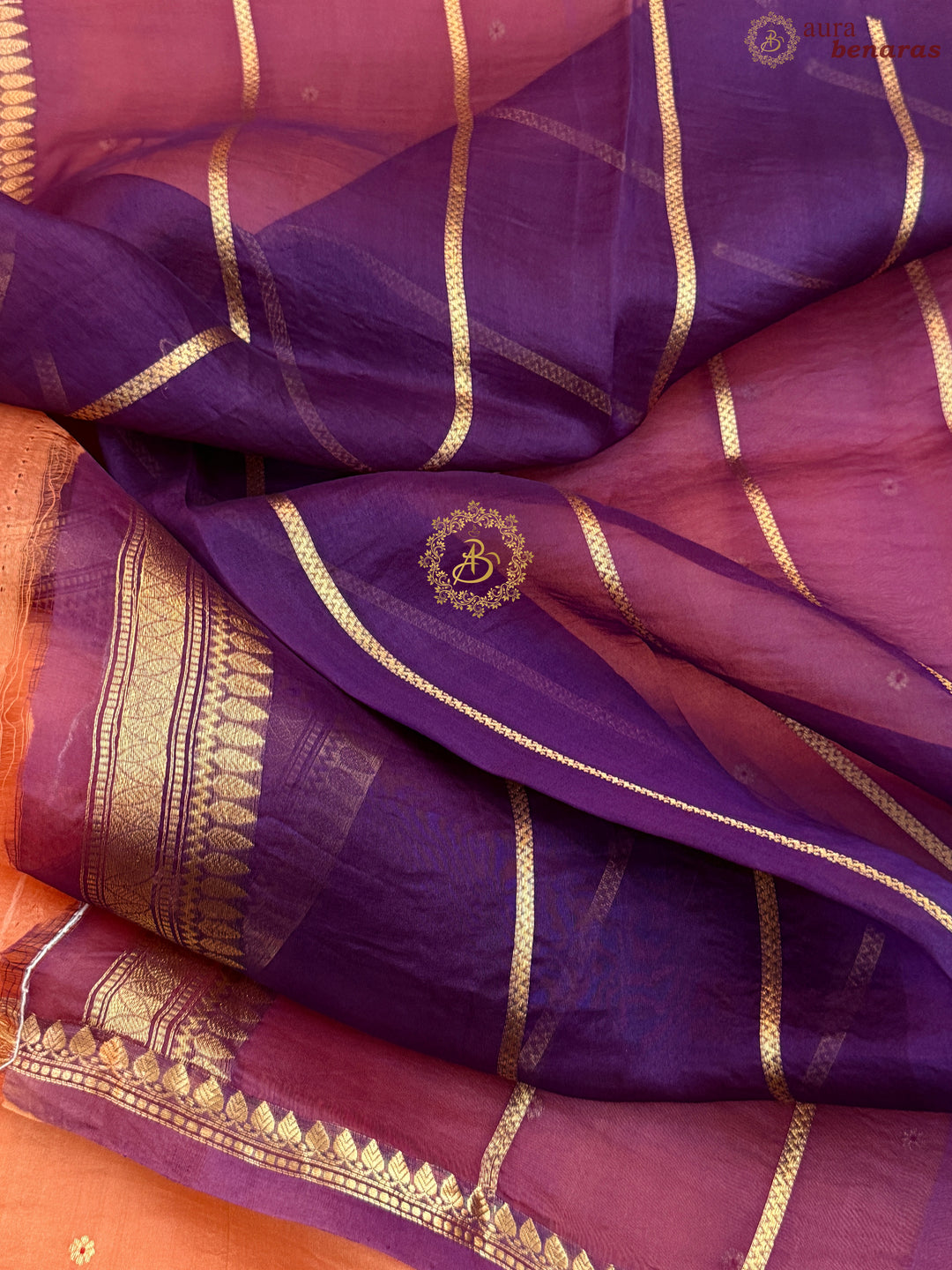 Orange Pure Kora Silk Handloom Banarasi Saree