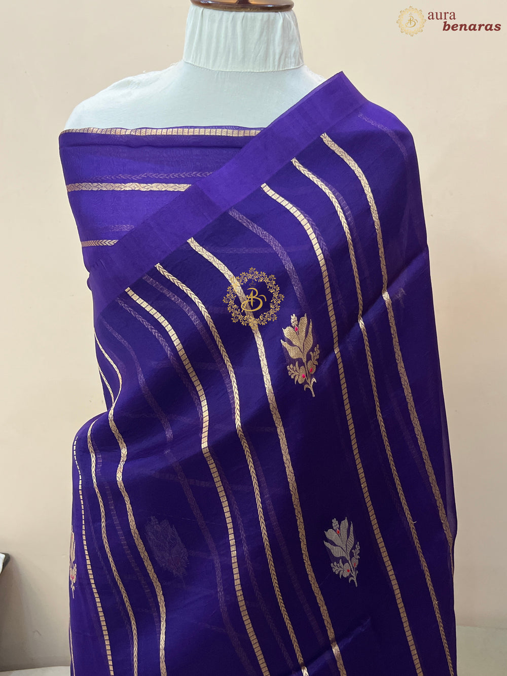 Purple Pure Banarasi Handloom Kora Silk Saree