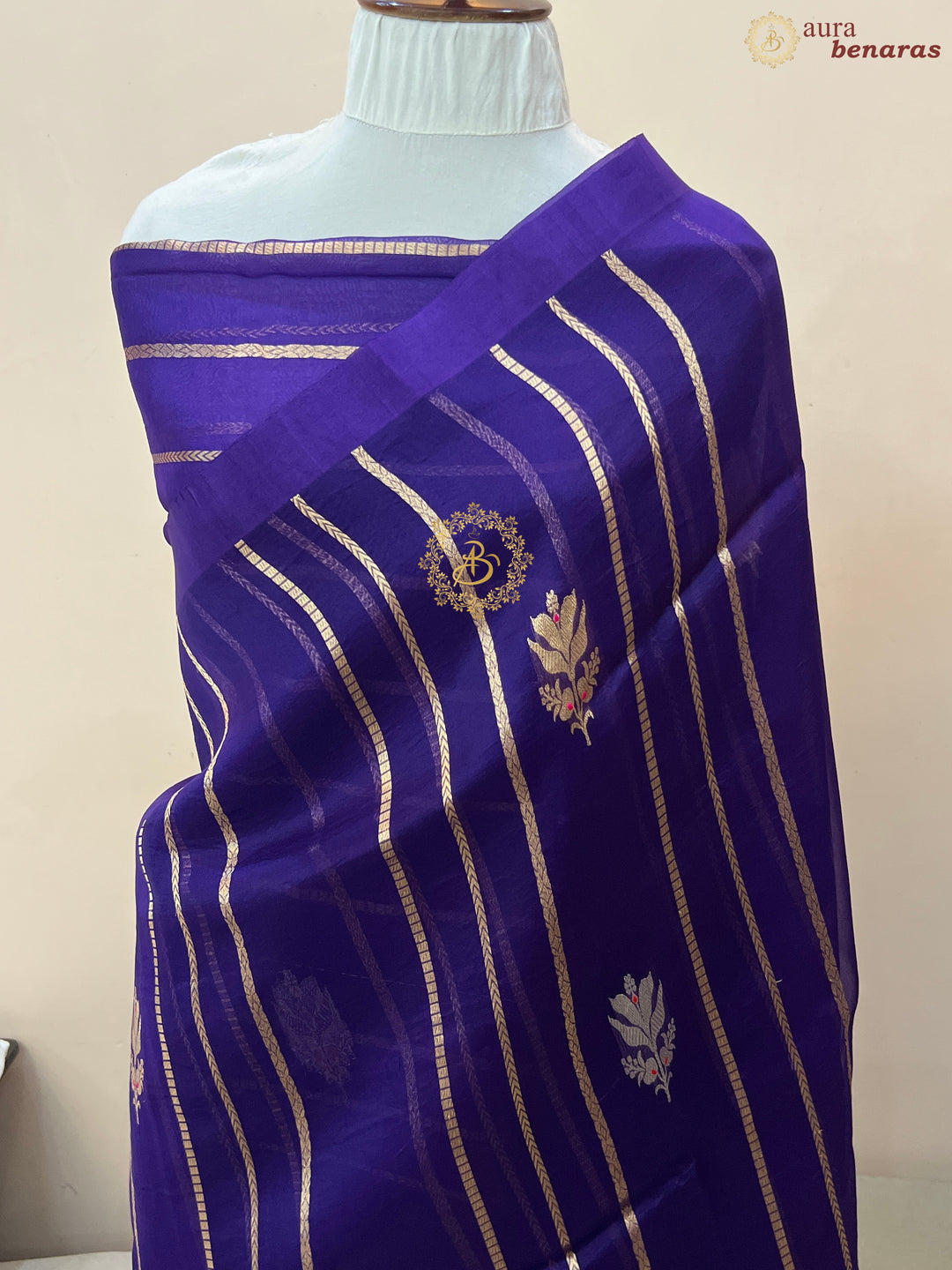 Purple Pure Banarasi Handloom Kora Silk Saree