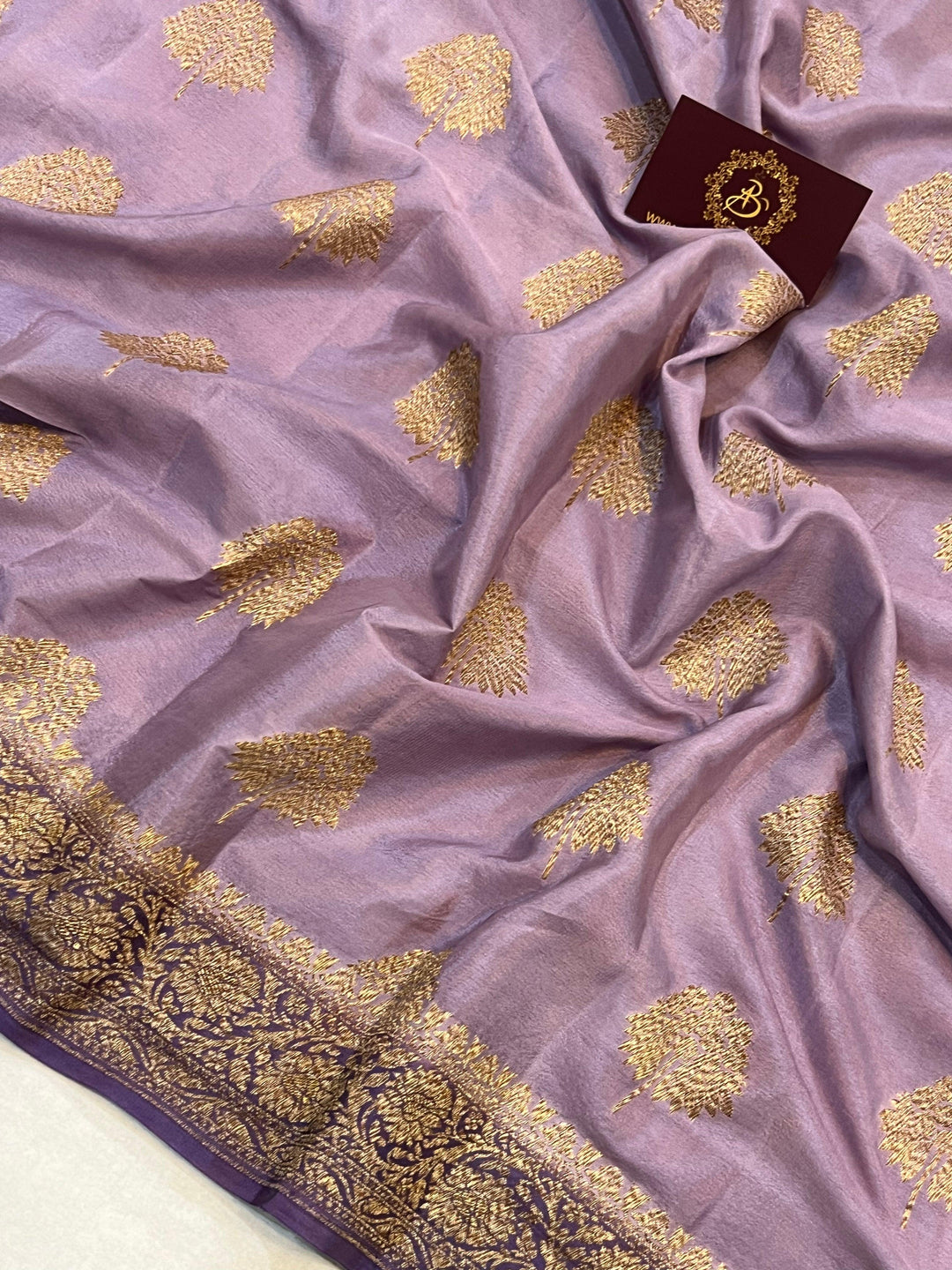 Lavender Pure Banarasi Khaddi Crepe Silk Saree - Aura Benaras