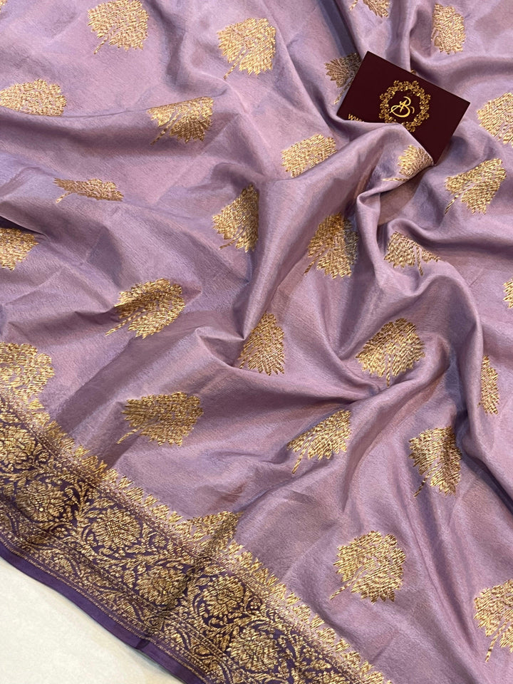 Lavender Pure Banarasi Khaddi Crepe Silk Saree - Aura Benaras