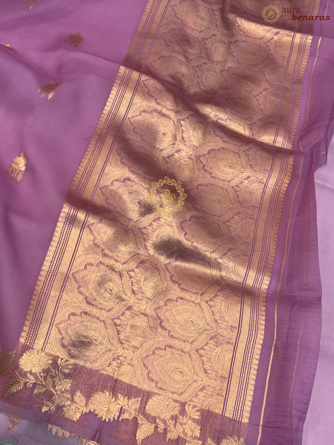 Lavender Pure Kora Silk Handloom Banarasi Saree