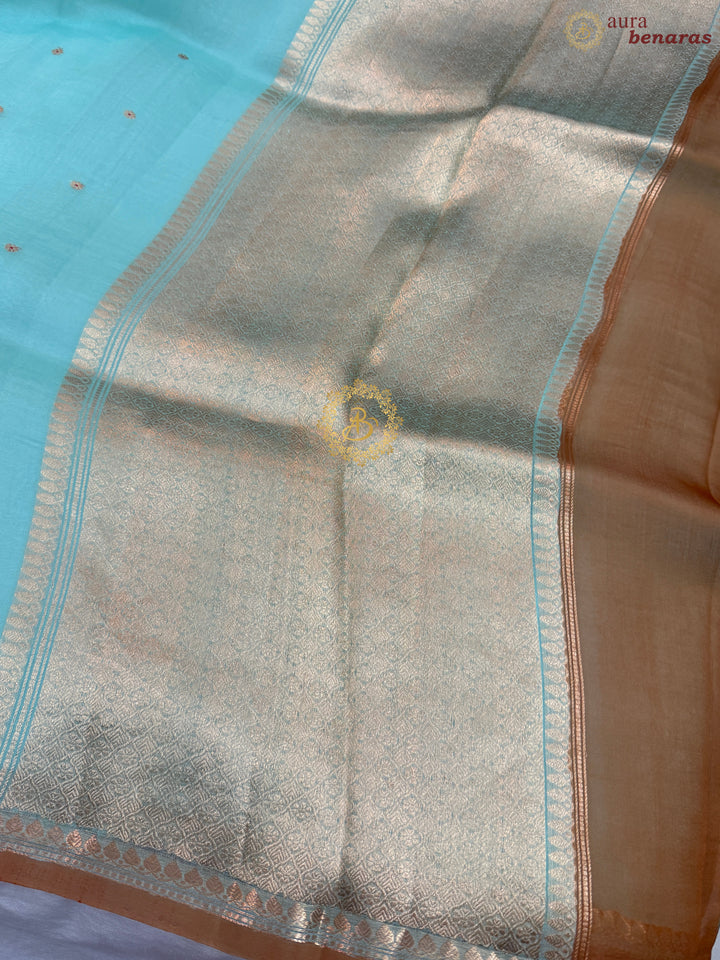 Mint Blue Pure Kora Silk Handloom Banarasi Saree