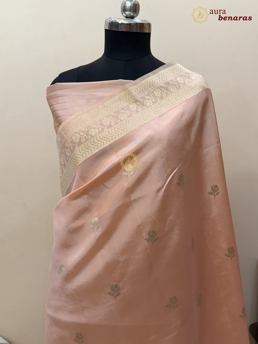 Pale Peach Banarasi Silk Saree | Kadhwa & Designer Border