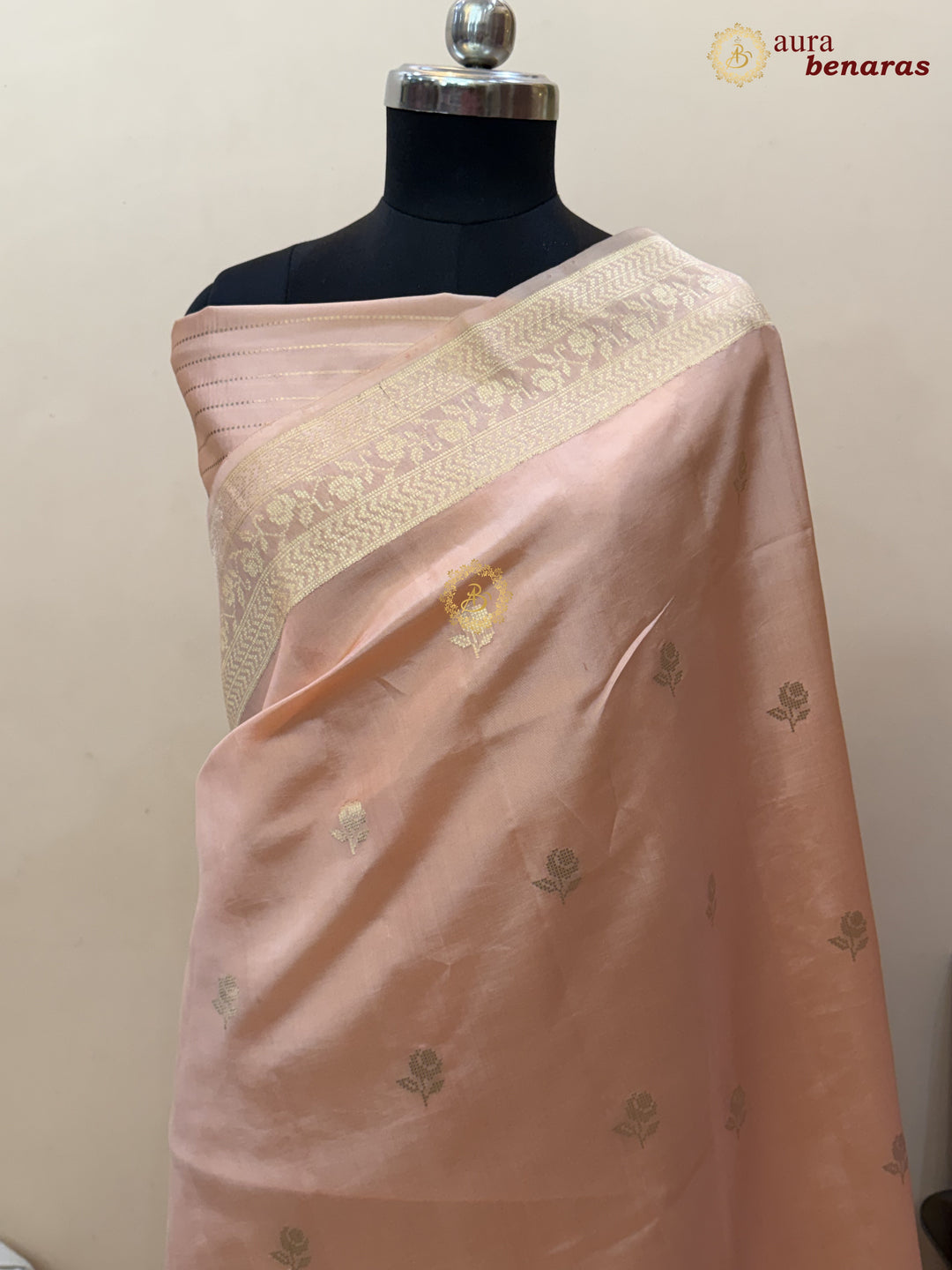 Pale Peach Banarasi Silk Saree | Kadhwa & Designer Border