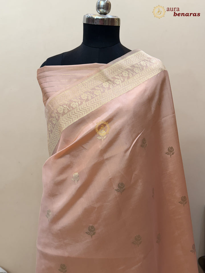 Pale Peach Banarasi Silk Saree | Kadhwa & Designer Border