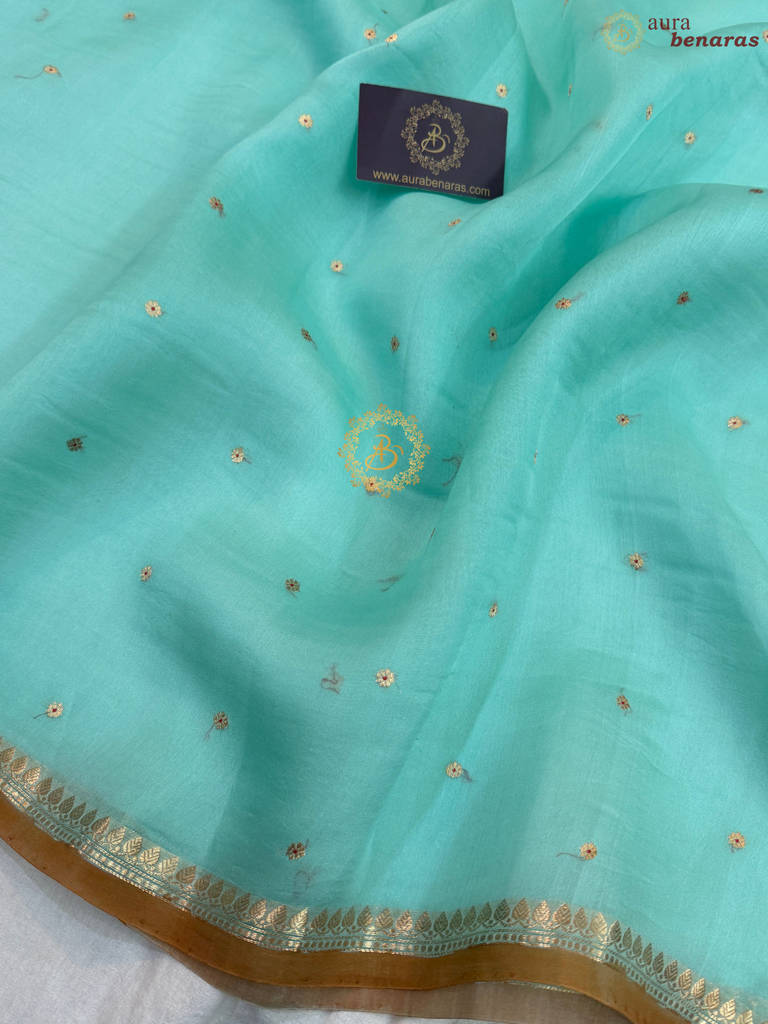 Mint Blue Pure Kora Silk Handloom Banarasi Saree