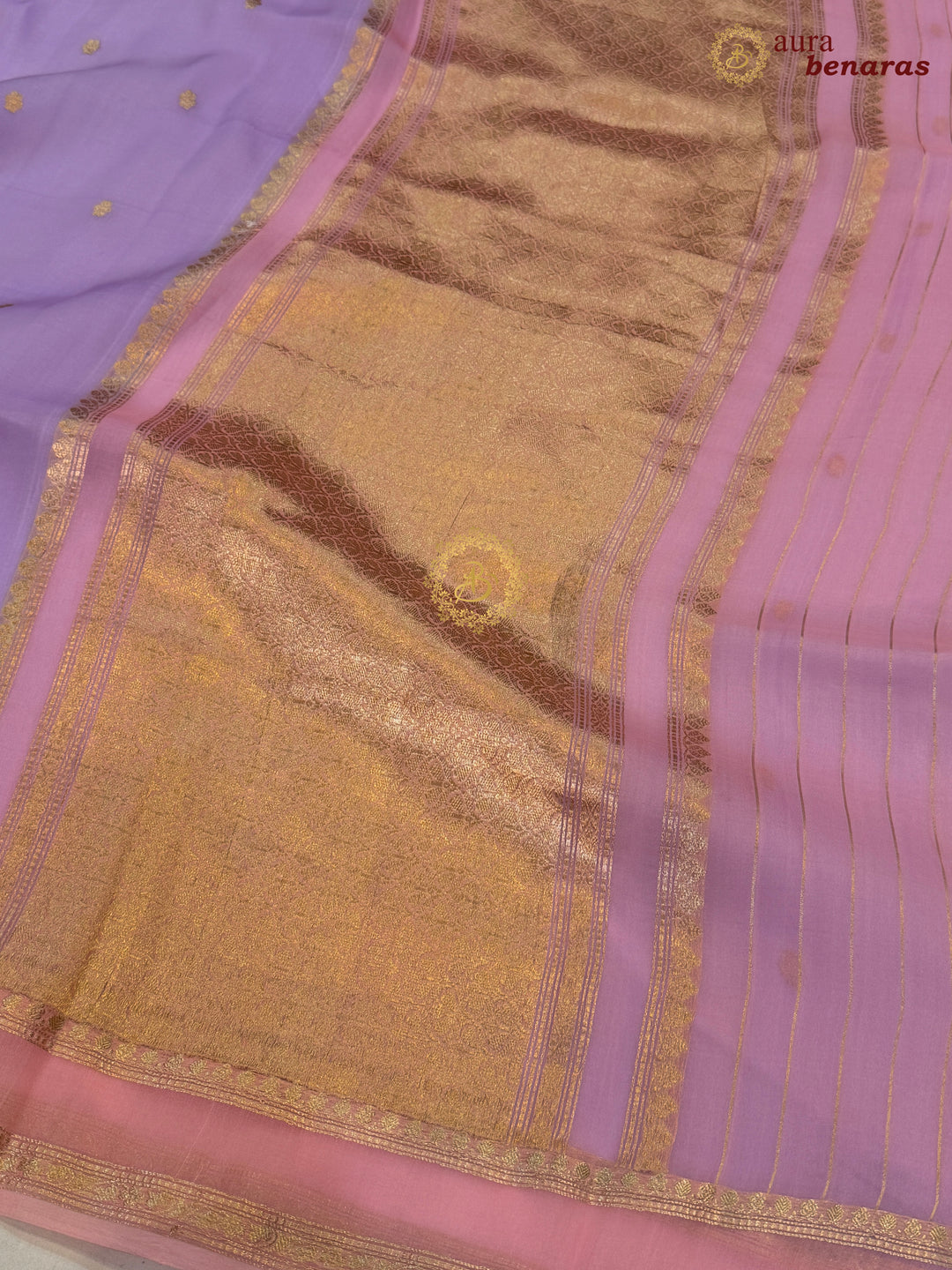 Pastel Lavender Banarasi Handloom Kora Silk Saree - Aura Benaras