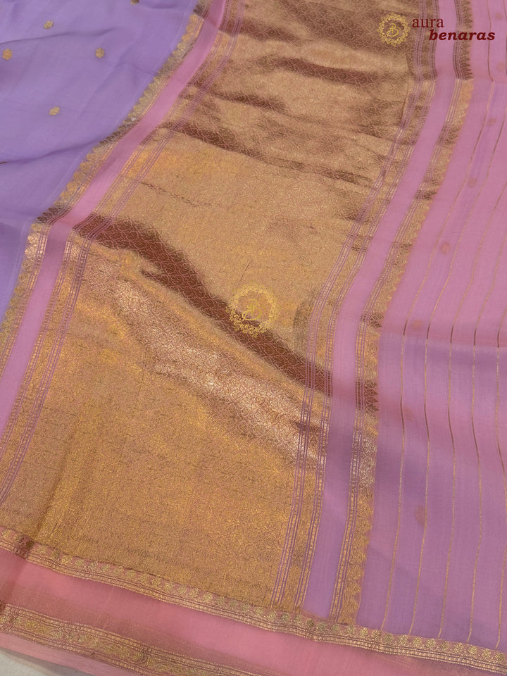 Pastel Lavender Banarasi Handloom Kora Silk Saree - Aura Benaras