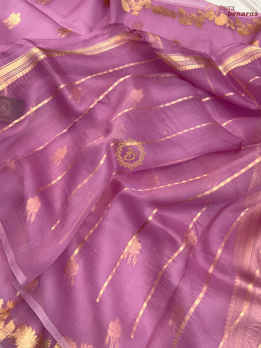 Lavender Pure Kora Silk Handloom Banarasi Saree