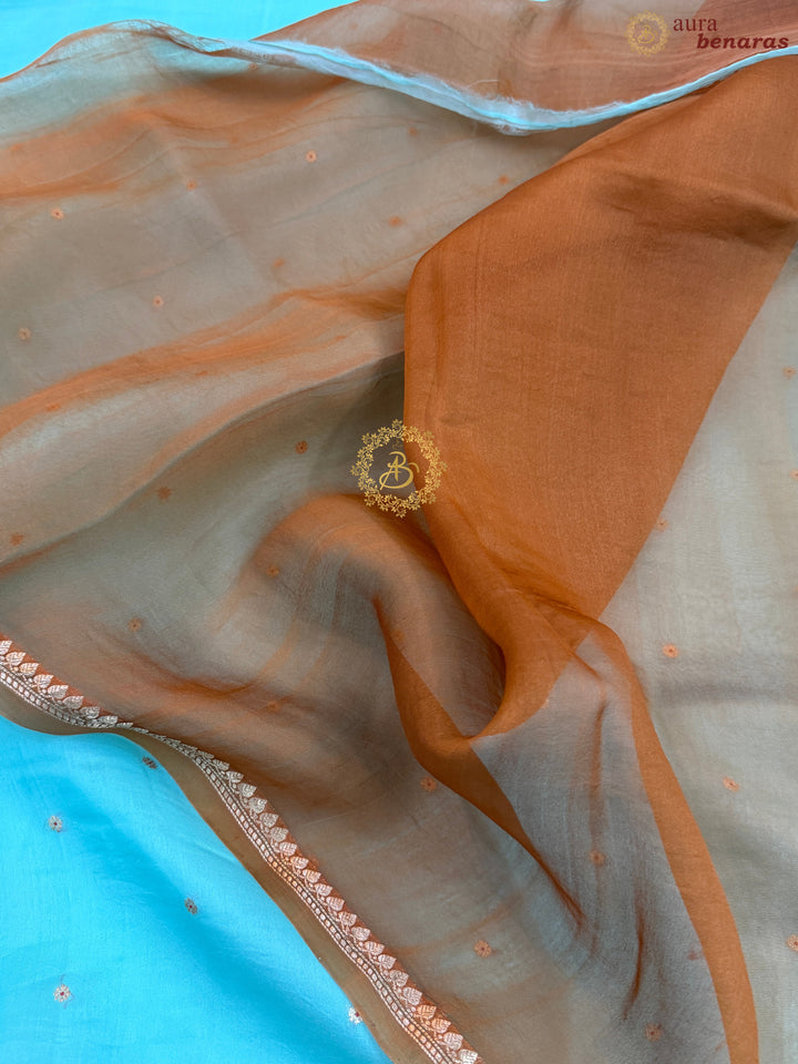 Mint Blue Pure Kora Silk Handloom Banarasi Saree