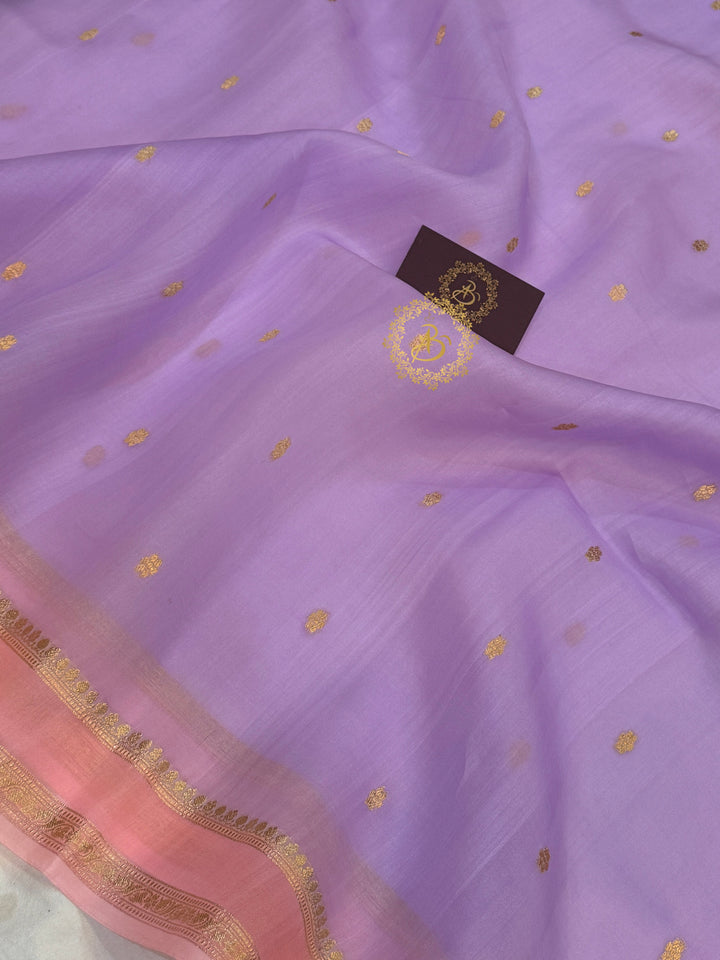 Pastel Lavender Banarasi Handloom Kora Silk Saree - Aura Benaras