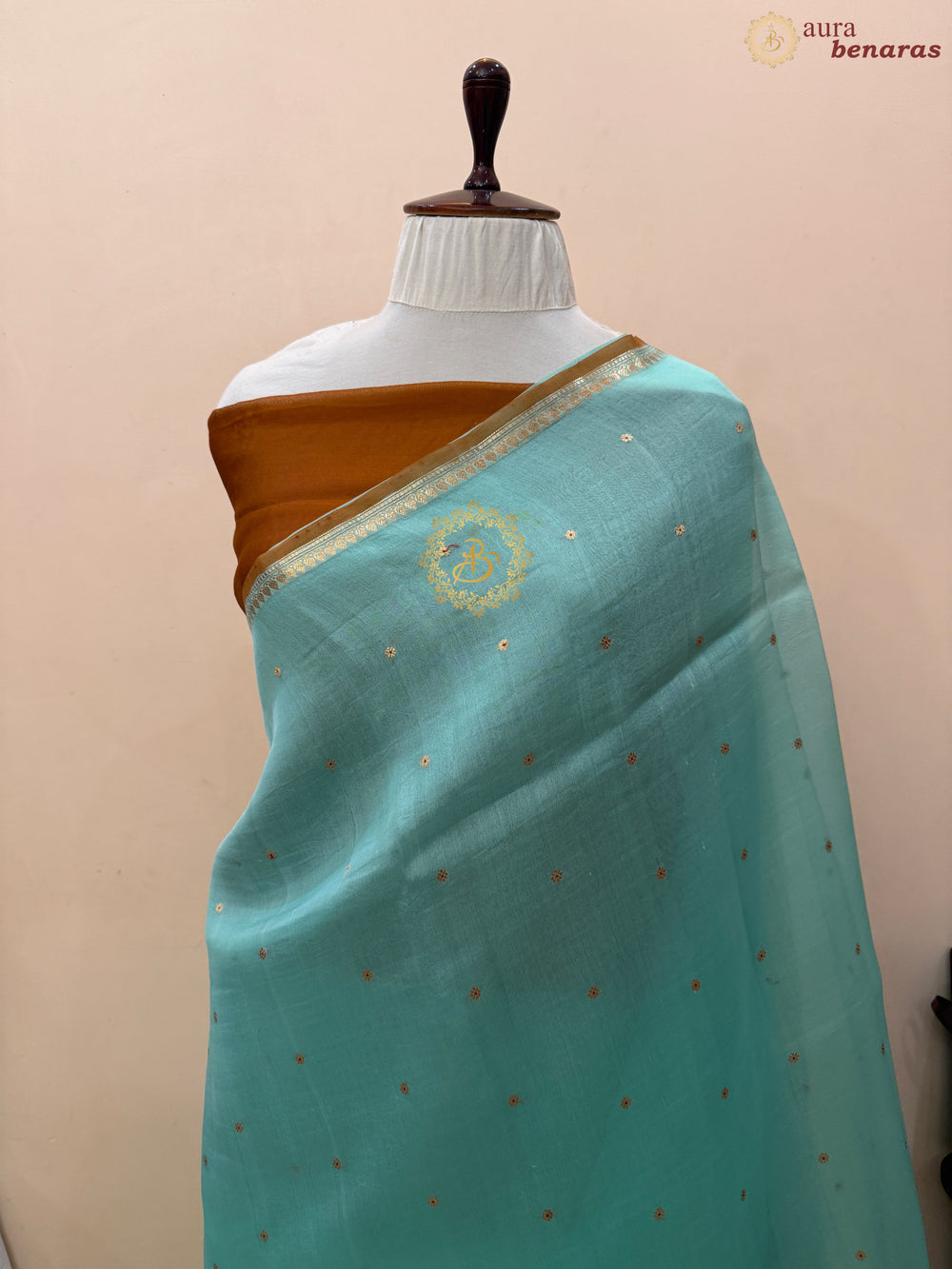 Mint Blue Pure Kora Silk Handloom Banarasi Saree