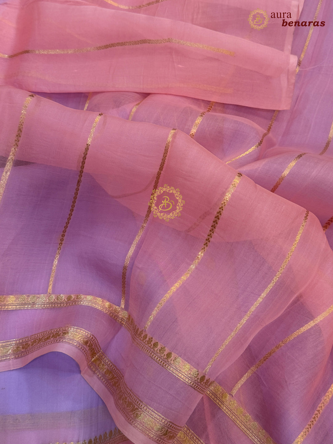 Pastel Lavender Banarasi Handloom Kora Silk Saree - Aura Benaras