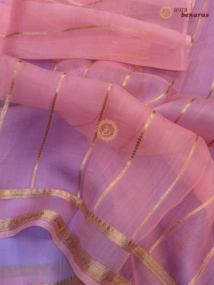 Pastel Lavender Banarasi Handloom Kora Silk Saree - Aura Benaras