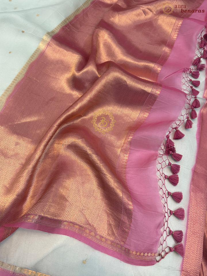 Pastel Mint Green Pure Kora Silk Handloom Banarasi Saree