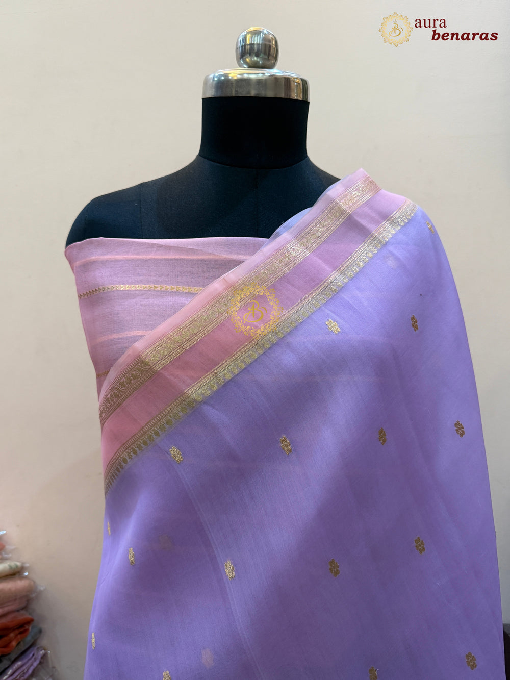 Pastel Lavender Banarasi Handloom Kora Silk Saree - Aura Benaras