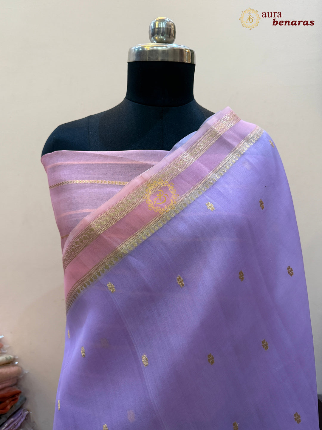 Pastel Lavender Banarasi Handloom Kora Silk Saree - Aura Benaras