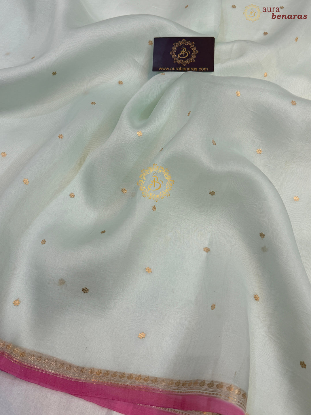Pastel Mint Green Pure Kora Silk Handloom Banarasi Saree