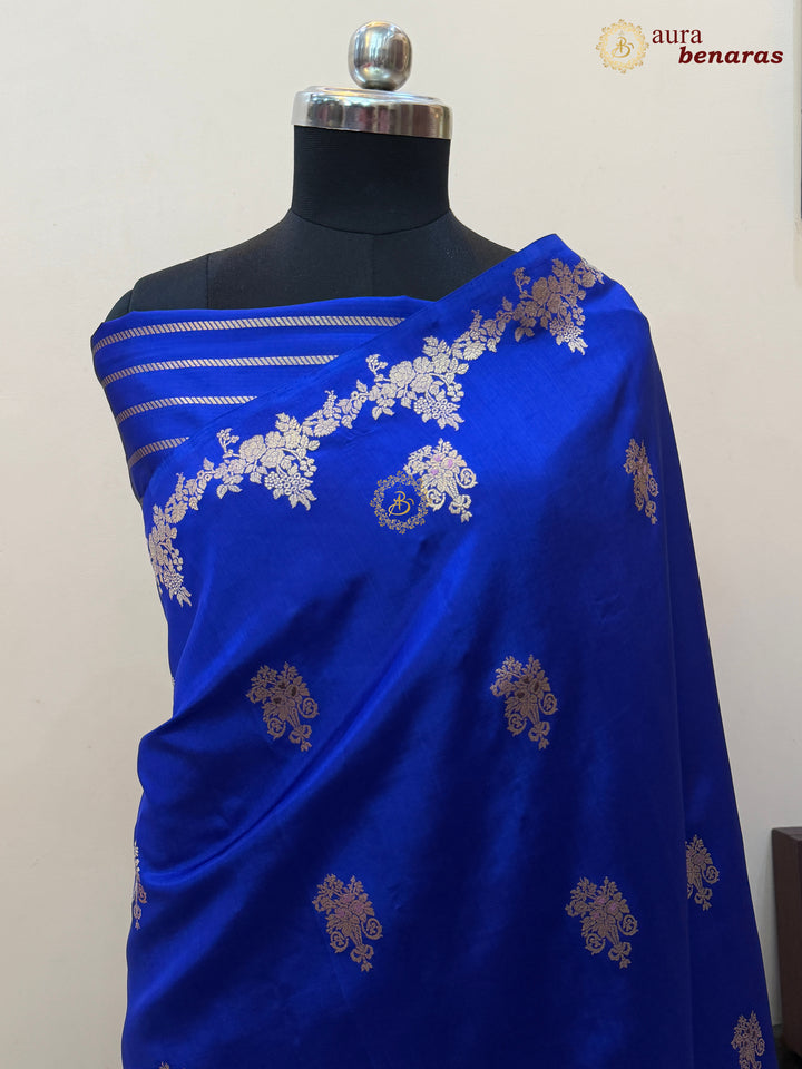 Royal Blue Banarasi Silk Saree | Kadhwa & Designer Border