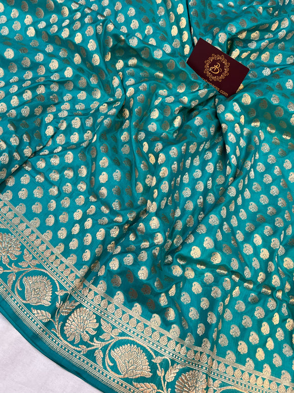 Firozi Blue Pure Banarasi Handloom Katan Silk Saree - Aura Benaras