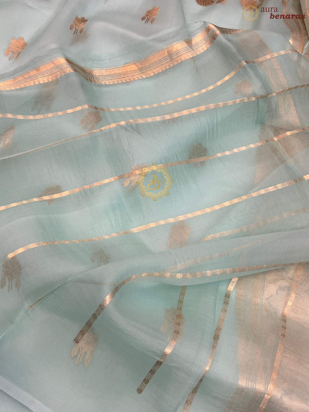 Sky Blue Pure Kora Silk Handloom Banarasi Saree