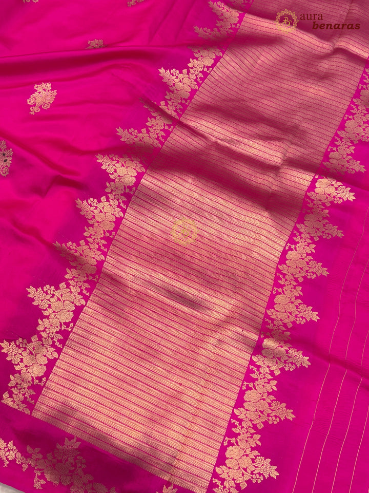 Hot Pink Banarasi Silk Saree | Kadhwa & Designer Border
