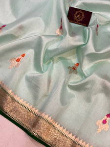 Mint Green Pure Banarasi Handloom Silk Saree - Aura Benaras