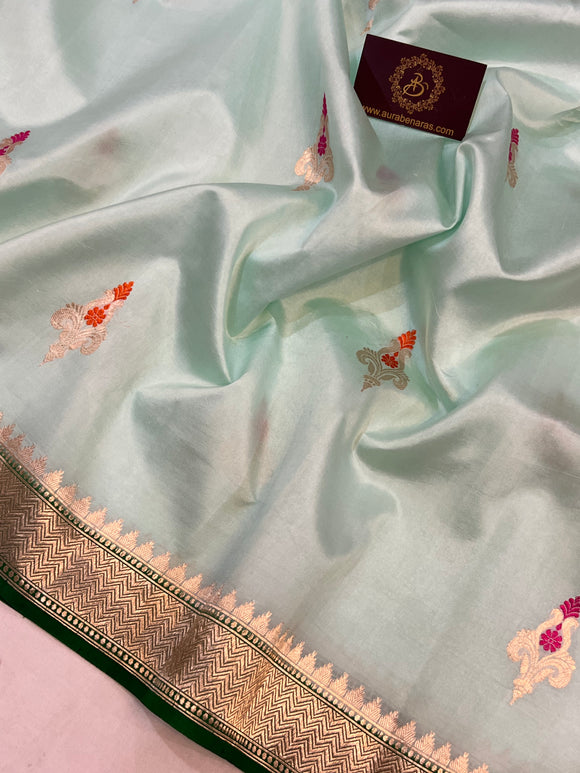 Mint Green Pure Banarasi Handloom Silk Saree - Aura Benaras