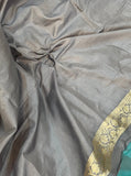 Light Bluish Grey Pure Banarasi Handloom Katan Silk Saree - Aura Benaras