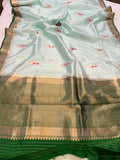 Mint Green Pure Banarasi Handloom Silk Saree - Aura Benaras