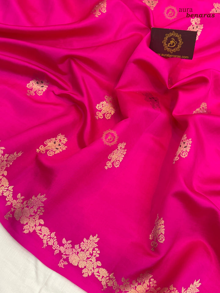 Hot Pink Banarasi Silk Saree | Kadhwa & Designer Border