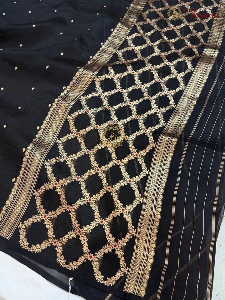 Black Kora Silk Banarasi Saree – Kadhwa Butis in Zari