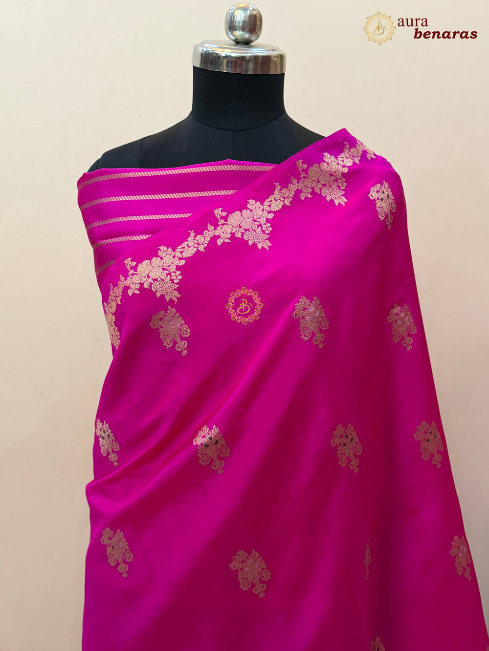 Hot Pink Banarasi Silk Saree | Kadhwa & Designer Border