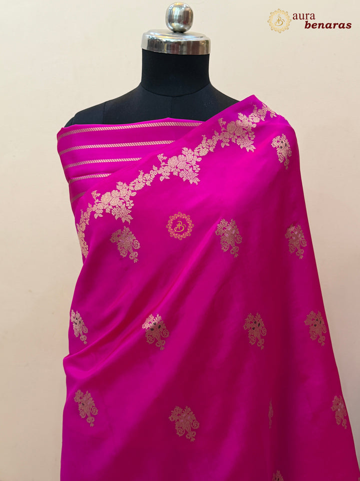 Hot Pink Banarasi Silk Saree | Kadhwa & Designer Border