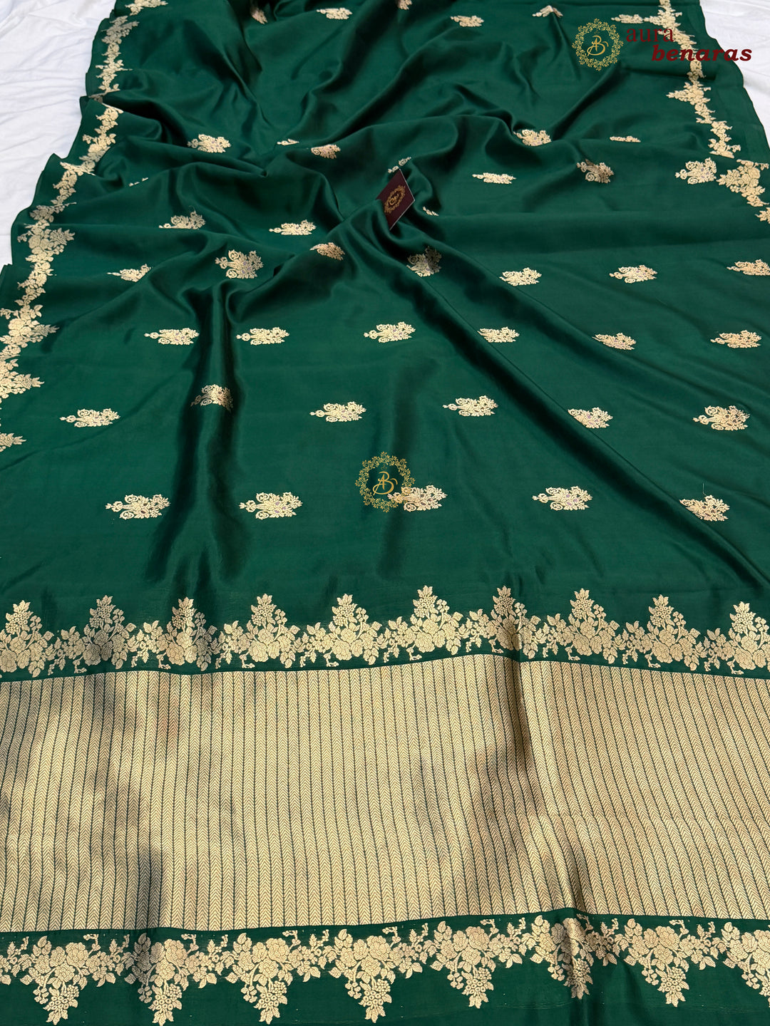 Bottle Green Banarasi Silk Saree | Kadhwa & Designer Border