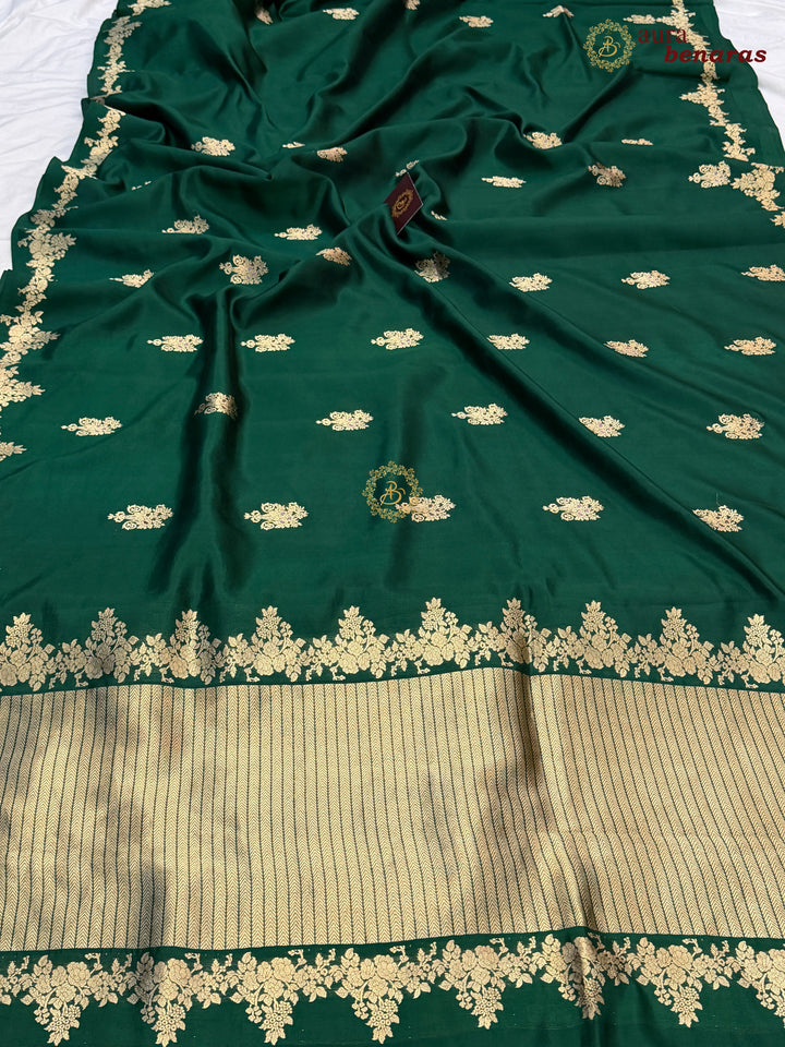 Bottle Green Banarasi Silk Saree | Kadhwa & Designer Border